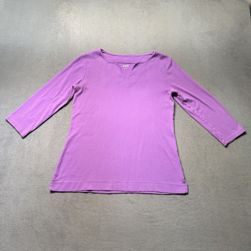 Duluth Trading Co Womens Small Purple 3/4 Sleeve V Neck Knit Pullover Top